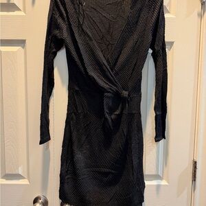 Miami Black Textured Long Sleeve Dress